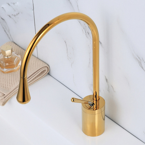All-copper Nordic light luxury simple above-ground basin water drop basin wash basin rotating black bright gold hot and cold faucet