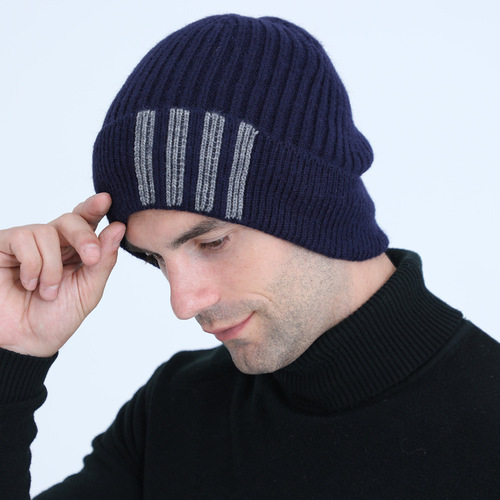 2020 Men's European and American New Warm Knitted Beanie Autumn and Winter Wool Yarn Warm Riding Ear Hat