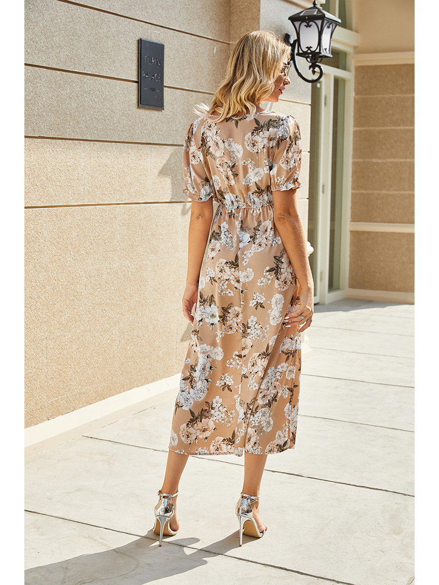 summer new printed square neck high waist dress NSAL32454