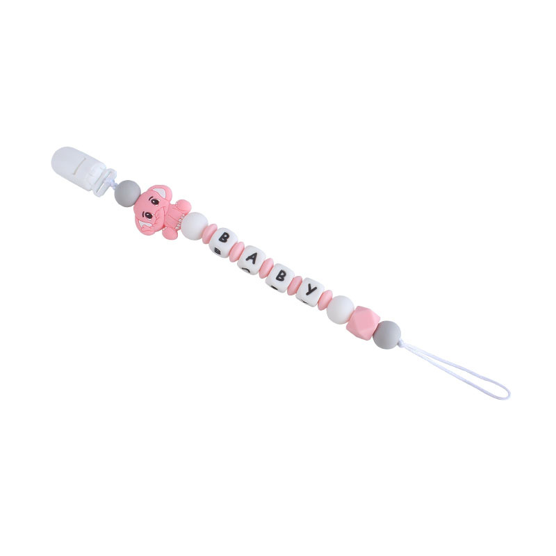 Nuevo clip de pico de pato de plástico elefante mordedor de silicona juguete molar carta de silicona mordedor bebé puede cambiar el nombre