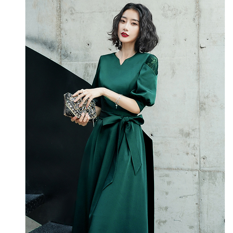 Vestido de noche negro para mujer, elegante, de longitud media, simple y elegante, vestido se puede usar más tamaño en tiempos ordinarios