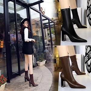 3128-12 European and American fashion wind thin boots with pointed sexy nightclub show thin metal thick with high boots 