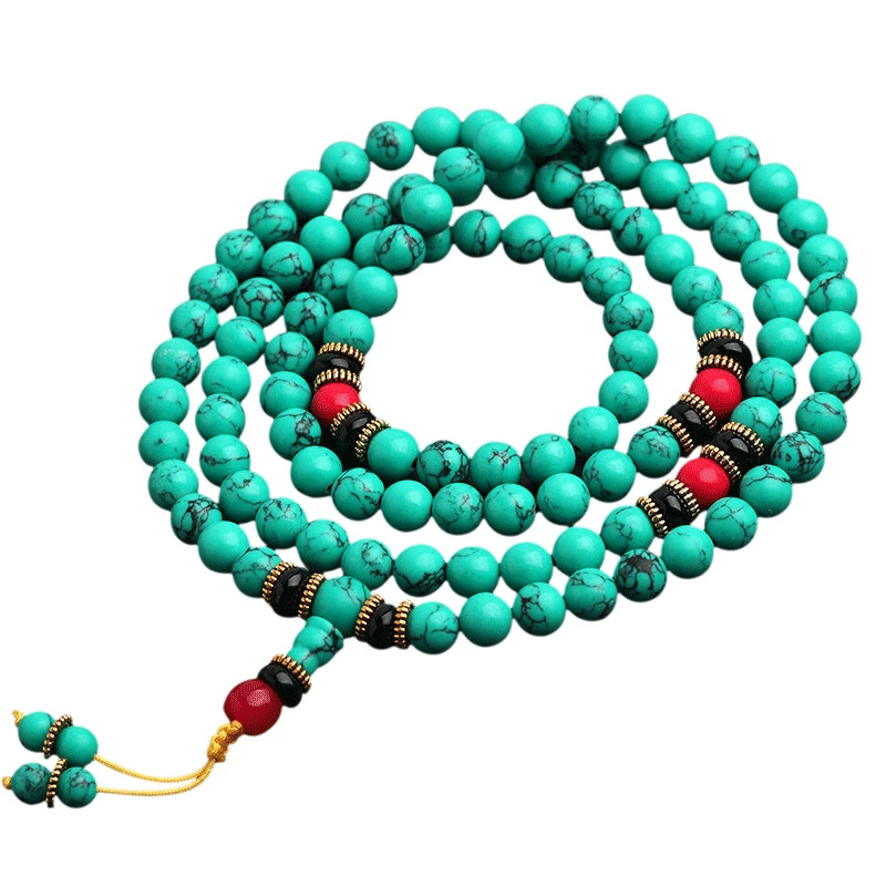 Ethnic turquoise rosary with round beads, organic natural ore, bracelet for men and women, accessory, ethnic style, 108 beads, wholesale