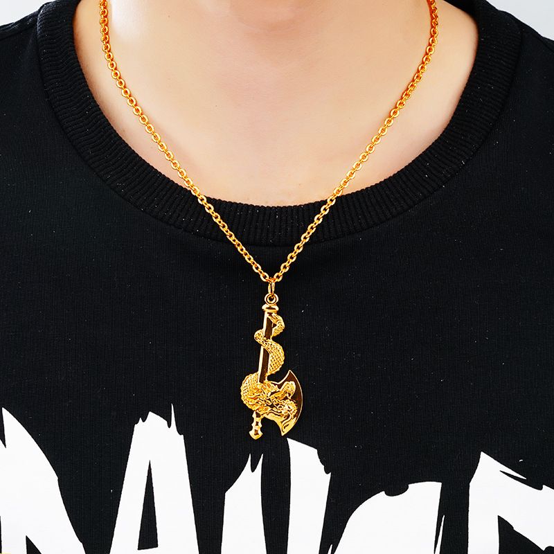 Estilo étnico en línea rojo transmisión en vivo hacha colgante vietnam arena oro hombres y mujeres imitación dragón chino 24k oro joyería al por mayor