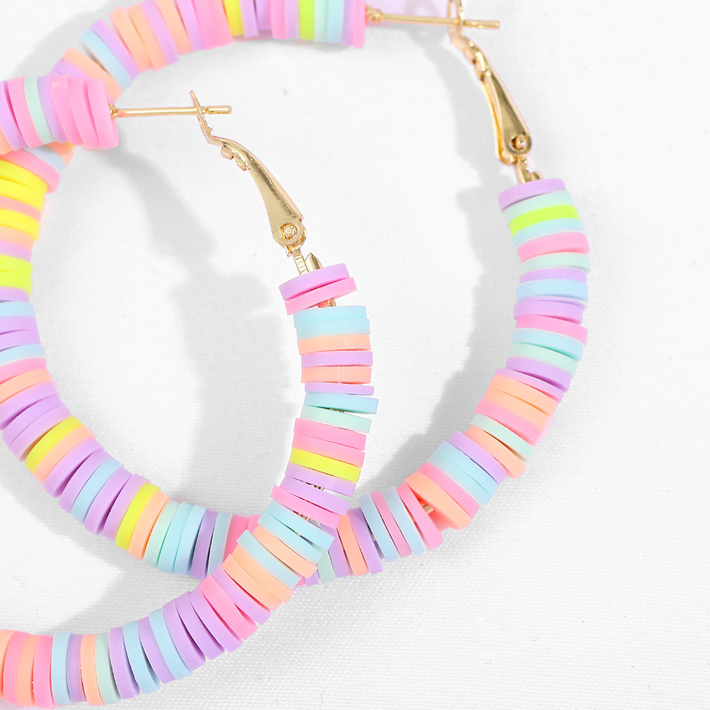hot sale beach C-shaped soft pottery color exaggerated earrings wholesale