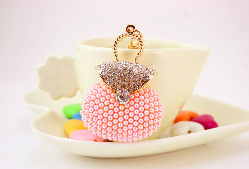 45g Weight Alloy, Metal Material Heart Pattern Women'S Gender Pink, Purple, Peach Color Rhinestone Pearl Handbag Keychain 4
