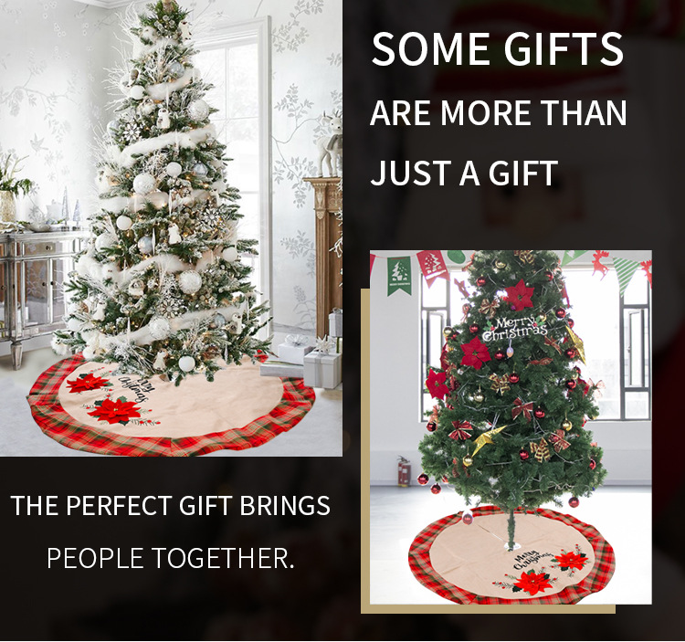 Creative Big Red Flower Linen Tree Skirt Hot-selling Lattice Christmas Tree display picture 5