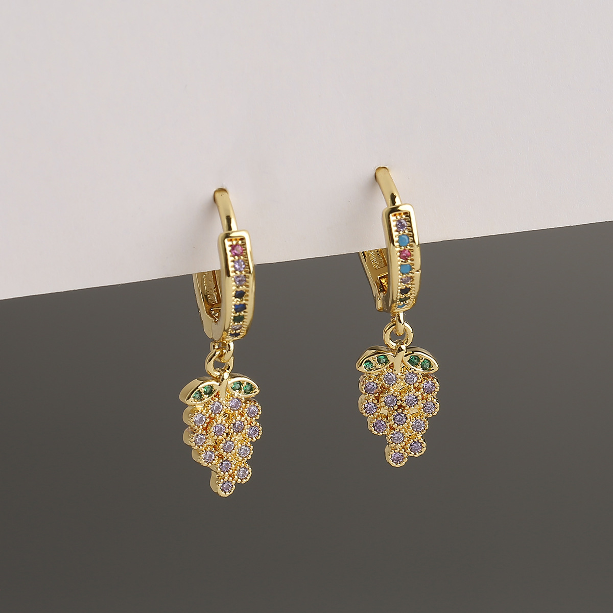 New Fashion Copper Micro-inlaid Zircon Grape Earrings display picture 3