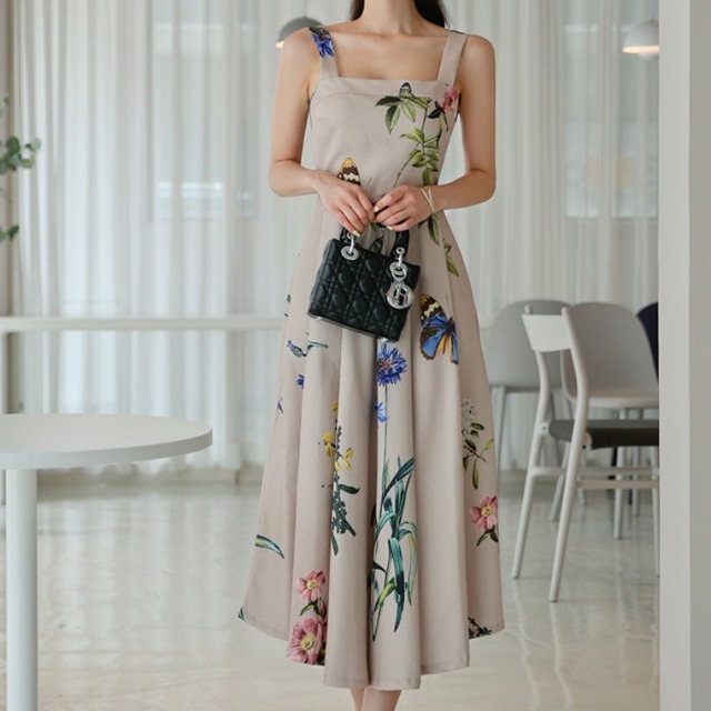 Women’s summer dress Korean style waist belt skirt fashion Printed Dress