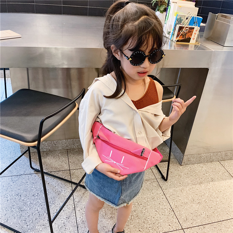 2020 candy children lovely Cartoon Embroidery Kitty canvas Inclined shoulder bag student Funny personality Chest pack Waist pack