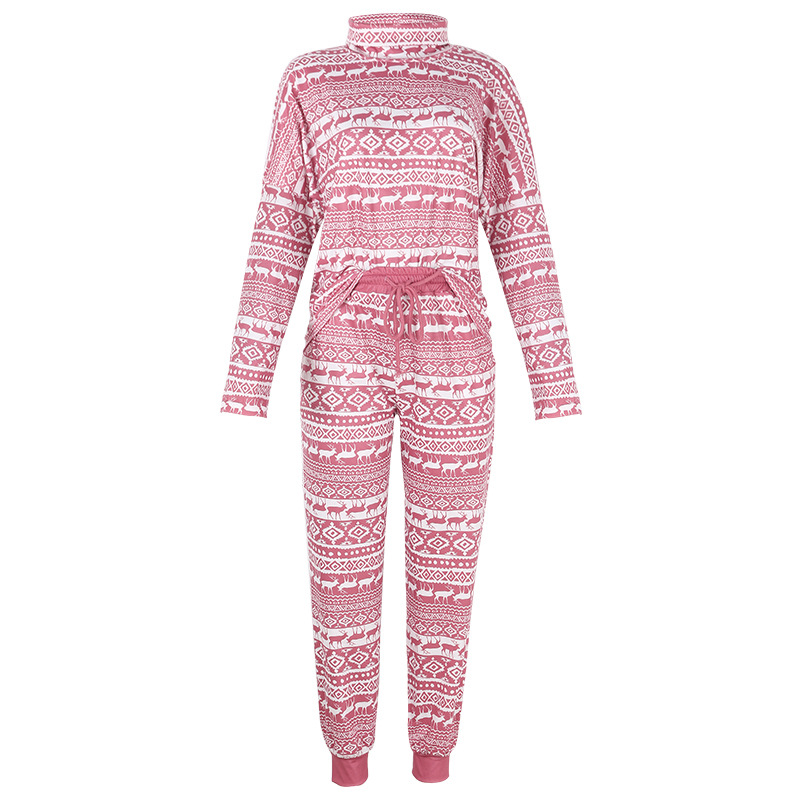 hot women's reindeer print long-sleeved loose casual Christmas home set NSKX5795