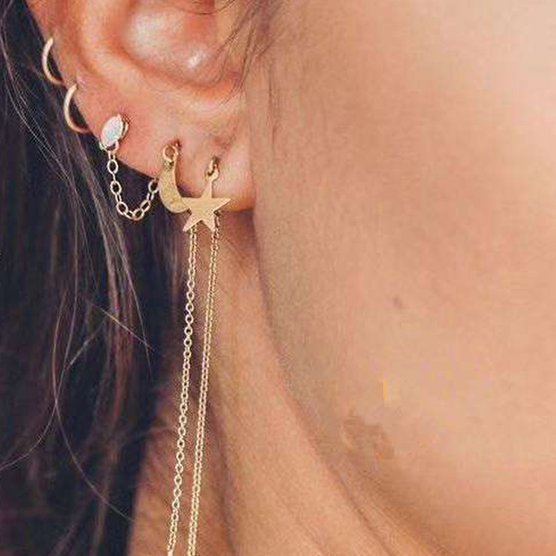 Fashion Simple Long Tassel Star Moon Earrings display picture 1