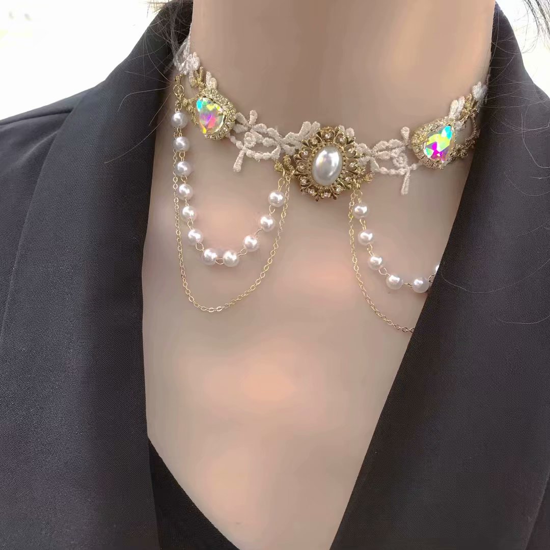 Designer Stijl Lolita Zeemeermin Concubine AB Fantasy Kleurrijke Stof Wit Gepaarde Liefde Parel Ketting Licht Luxe en Luxe Accessoires_voghion.com