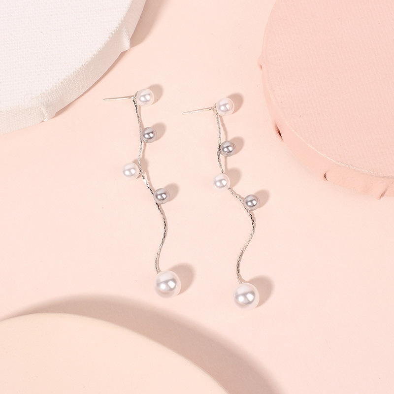 4g Weight Earrings Classification Wedding, Travel, Birthday, Festival Occasion Women'S Gender Fashion Style Silver Color  Korean Fashion  Tassel Pearl Earrings 4