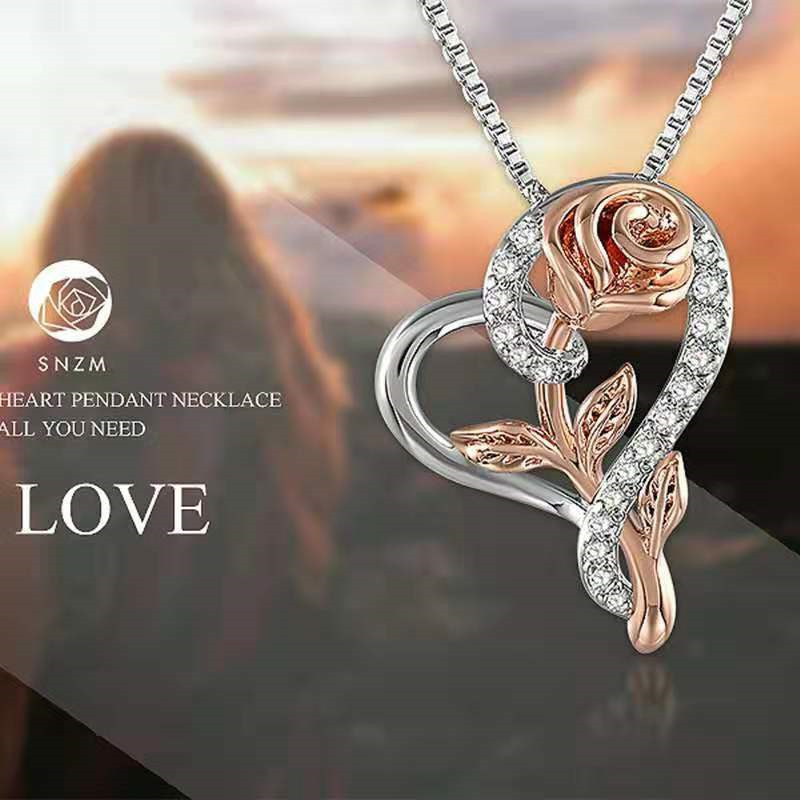 Fashion Heart Shape Rose Metal Plating Flowers Artificial Gemstones Valentine's Day Mother's Day Women's Necklace display picture 1