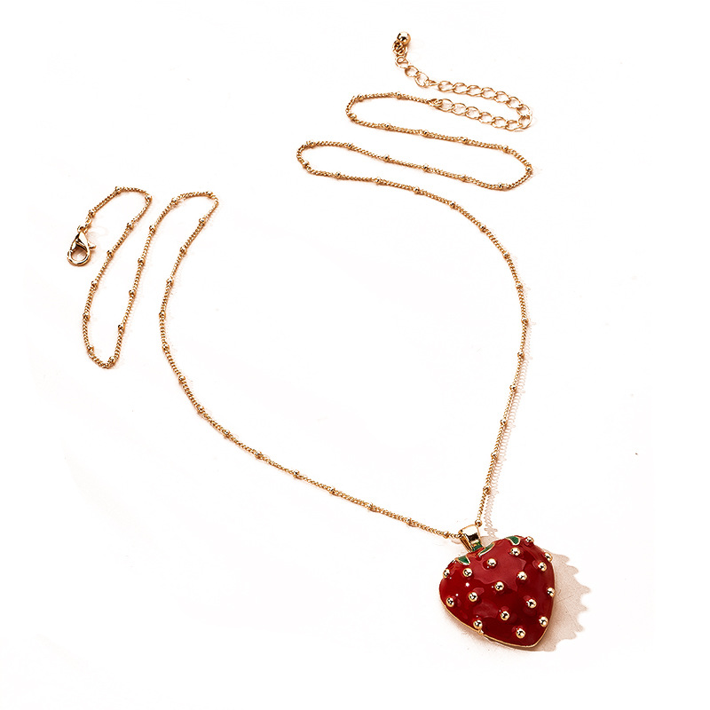 Fashion   Creative Strawberry Pendant Red Dripping Oil Three-dimensional  Fashion Necklace Wholesale display picture 5