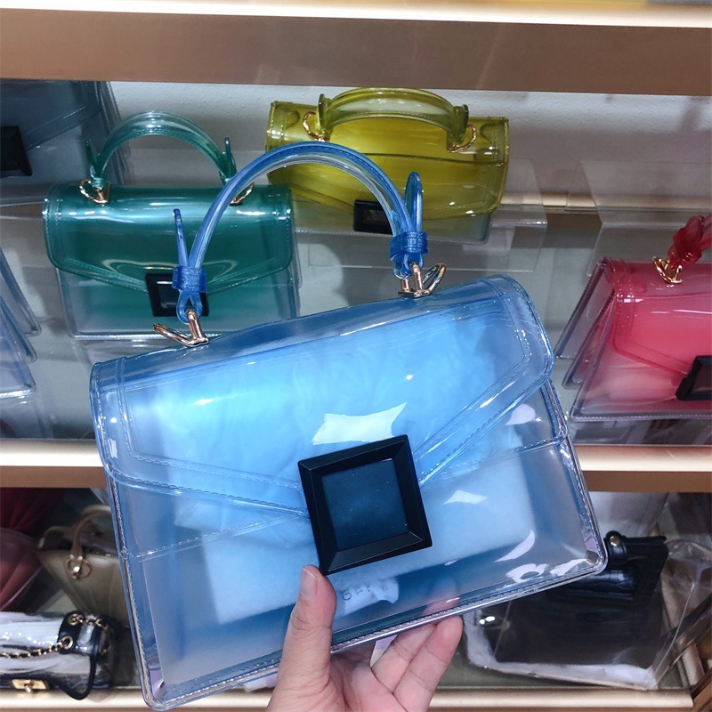 Clearance jelly bag, transparent pvc women's bag, gradient color small square bag, handbag, single-shoulder crossbody women's bag in stock undefined