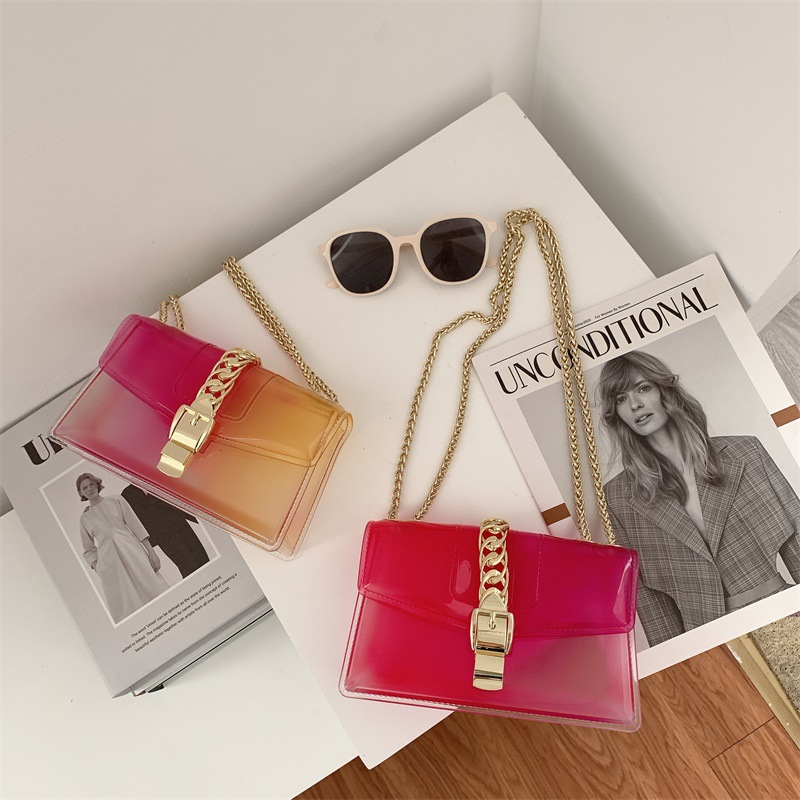 Summer 2025 new gradient jelly bag, fashionable color-blocking chain bag, crossbody single-shoulder bag, ladies' small bag Item Picture