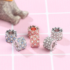 wish熱賣藍色透明閃耀串飾 鑲鑽合金diy手鍊女串珠潘家大孔珠