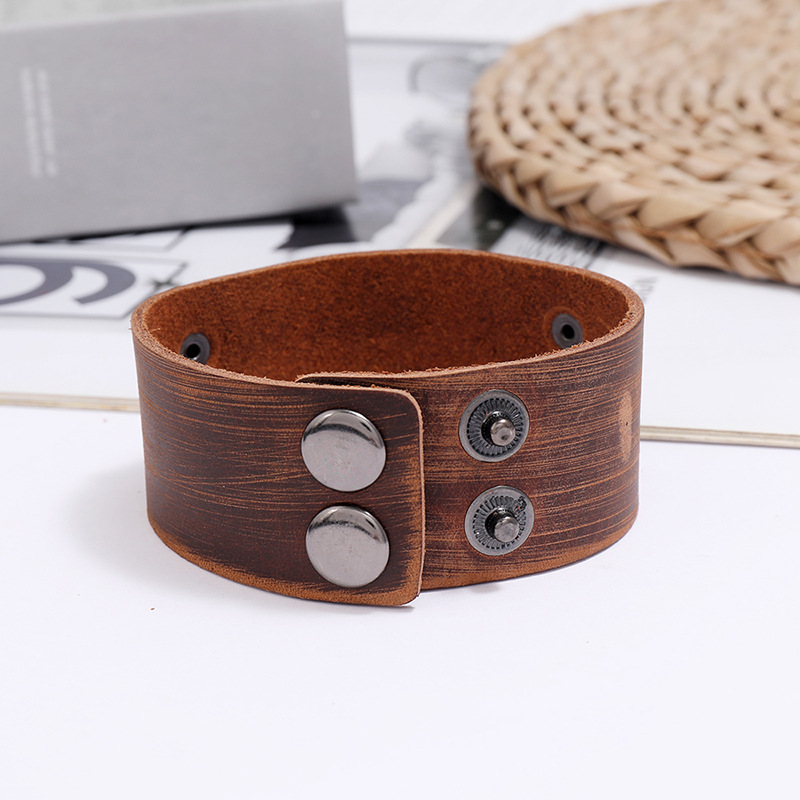 Viking Totem Lucky Tree Leather Retro Woven Punk Menu0027s Wide Leather Bracelet nihaojewelry