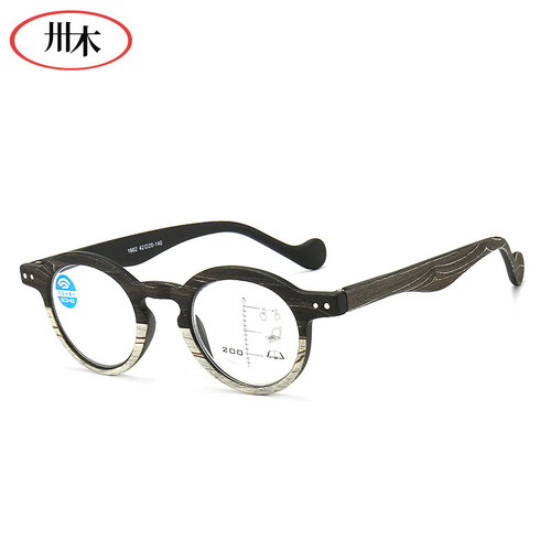 Cross-border new wood grain blue light blocking smart progressive multifocal reading glasses for men and women, suitable for near and far vision