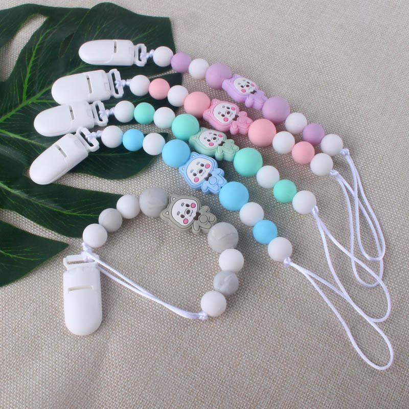 Bebé Oso de silicona pezón cadena clip dientes de bebé Cadena de molienda cadena anti-caída calmante teether pezón
