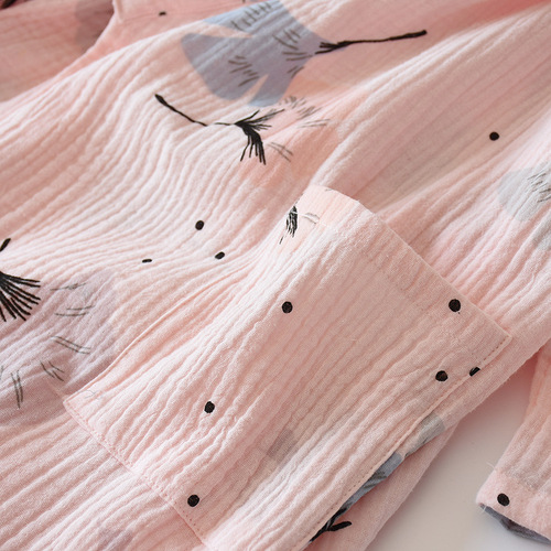 New Women's Summer Pure Cotton Hanfu Robe ⑨ Split Sleeve Japanese Double Layer Crepe Bath Robe 100% Cotton Sauna Pajamas