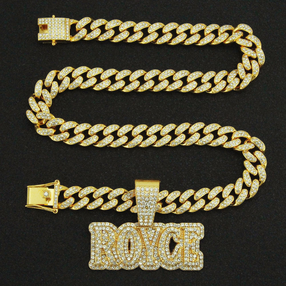 Personality full diamond threedimensional letter Cuban chain alloy necklacepicture4