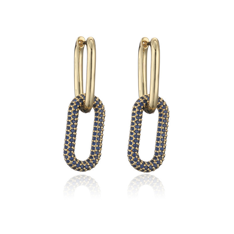 5g Weight Zircon Inlay Material Earrings Classification Wedding, Travel, Birthday, Festival Occasion Copper Material Geometric Pattern Women'S Gender Fashion Style Fashion Double Ring Buckle Pure Copper Micro-inlaid Color Zircon Earrings 7