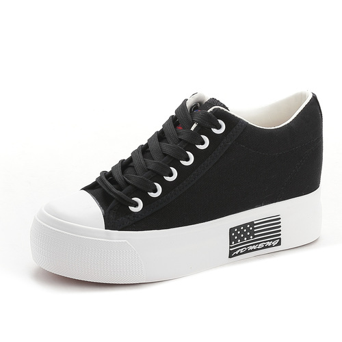 Spring and autumn new low-cut canvas shoes for women, Korean style student thick-soled platform shoes with increased height and versatile white shoes 6029