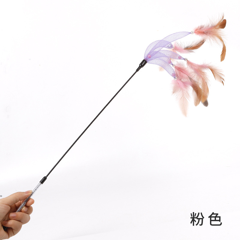 紫色玻璃钢杆五爪渐变羽毛逗猫棒