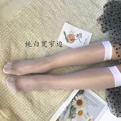 Sheer white Japanese-style silk knee-high socks with a translucent look, white INS trendy summer ultra-thin transparent black socks