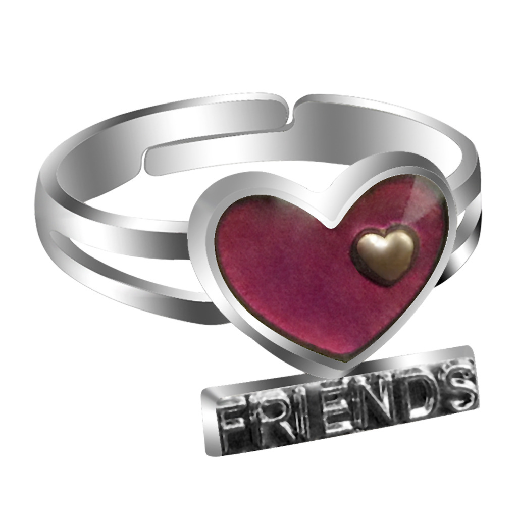 Heart-shaped Best Frends Temperature-sensing Color Change Opening Ring display picture 2