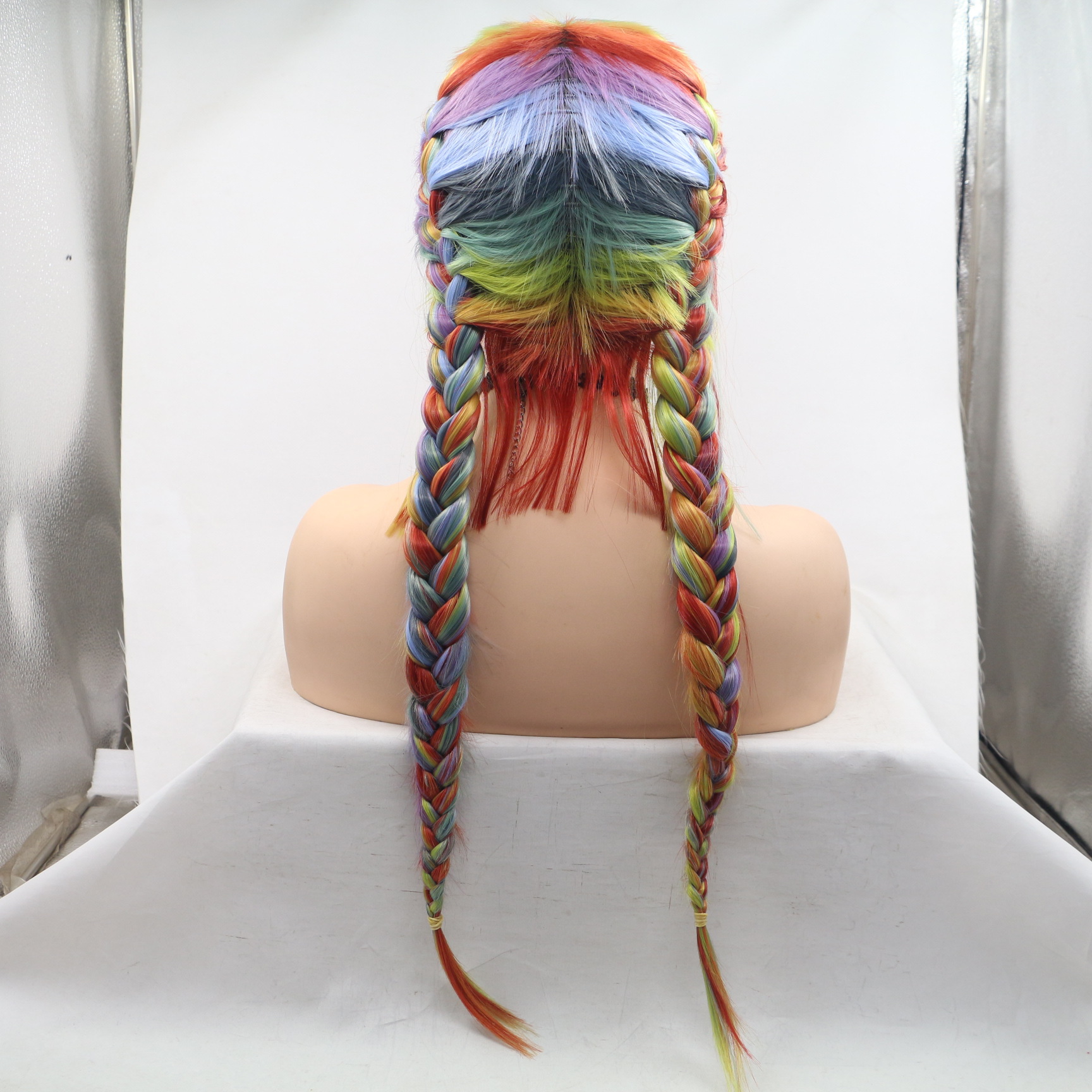 Comercio exterior Europa y América moda fibra química pelucca mujer colorida cabello largo recto pequeño trenza de seda de alta temperatura cubierta de cabeza al por mayor