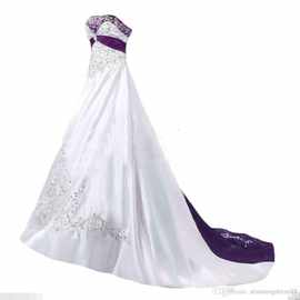晚礼服白色刺绣A型速卖通抹胸背面缎带亮片珠饰新娘婚纱礼服定制