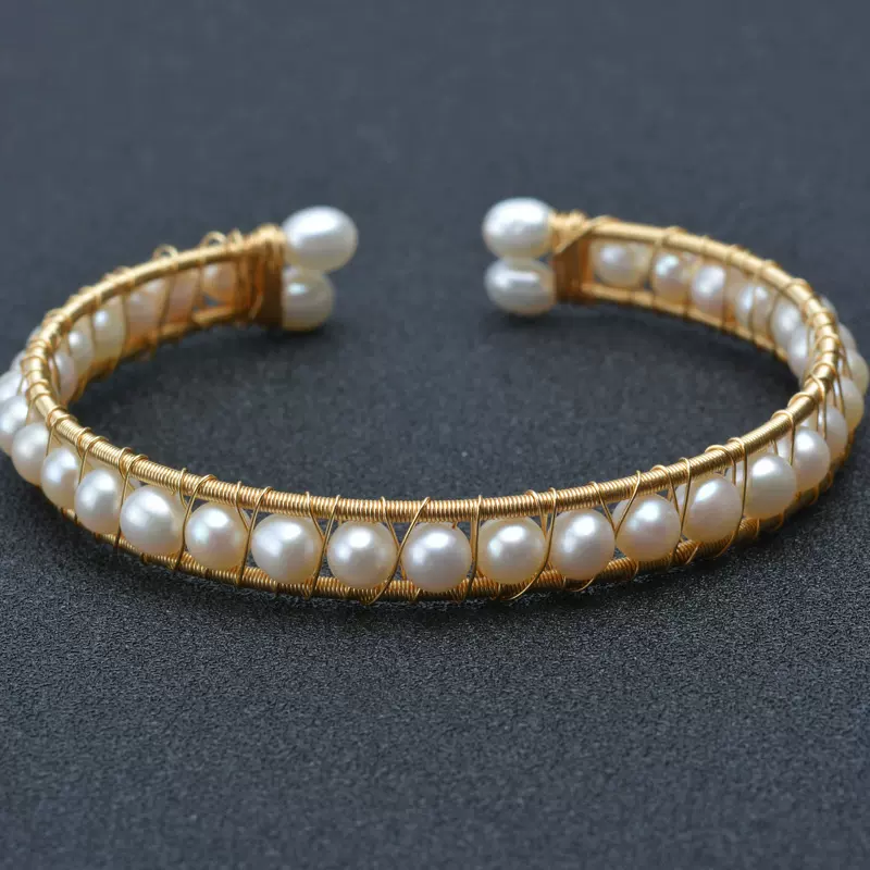 蒂莲 淡水珍珠手镯 14k注金手链 纯手工绕线手链 厂家直销批发