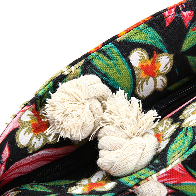 Flower Pattern All Seasons Season Women's Large Cotton Flower Beach Open Shoulder Bag