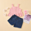 Children’s suspender single breasted Ruffle Top button hole jeans children’s suit