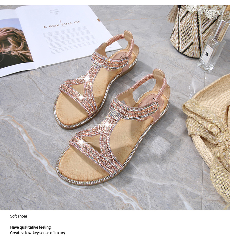 2025 New cross-border sandals Bohemian-style women's shoes summer hollowed-out flat diamond sandals Womanshoes undefined