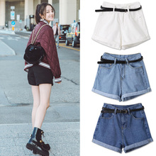 夏季韓版女裝新款卷邊學生休閑女士高腰短褲牛仔褲女褲子一件代發