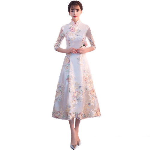 Women Chinese dresses Cheongsam long dress banquet evening dress long sleeve