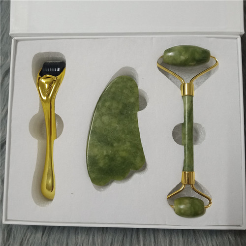 Factory Wholesale Jade Massage Roller Face Beauty Device Powder Crystal Gua Sha Jade Massage Roller Set