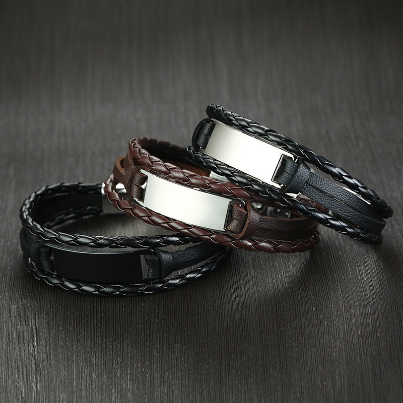 Jewelry leather chain tide male necklace black PU leather woven bracelet metal bending bracelet wholesale BL-523