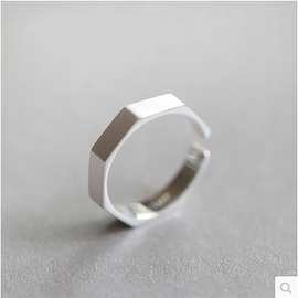 韩版韩国风S925纯银时尚休闲个性镙母形菱角拉丝面开口戒指指环