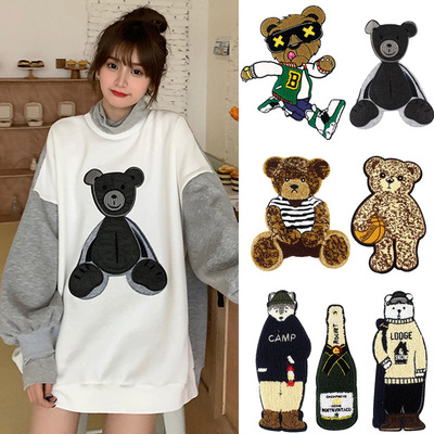 時尚百搭毛巾繡布貼貼布繡花衣服衛衣裝飾縫補丁貼小熊現貨批發