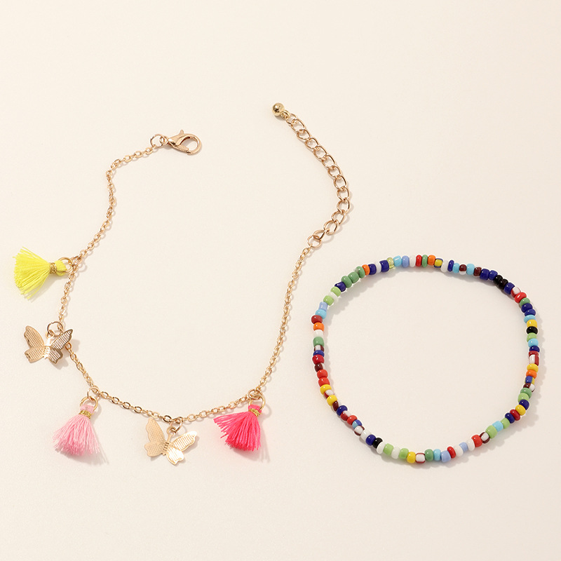 Fashion Jewelry Beach Style Mixed Color Bead Accessories Tassel Butterfly Anklet Wholesale Nihaojewelry display picture 5