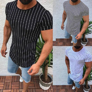 European and American stripe round neck short sleeve men’s T-shirt casual men’s top
