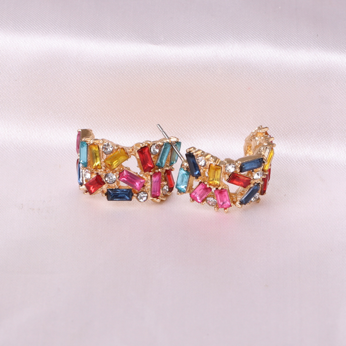 Fashion C Shape Diamond Alloy Artificial Gemstones Earrings Ear Studs display picture 4