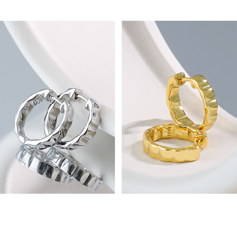 Long-Lasting Plated Gold Plating Process 071 Korean Version Of Minimalist Chocolate Plaid S925 Sterling Silver Earrings