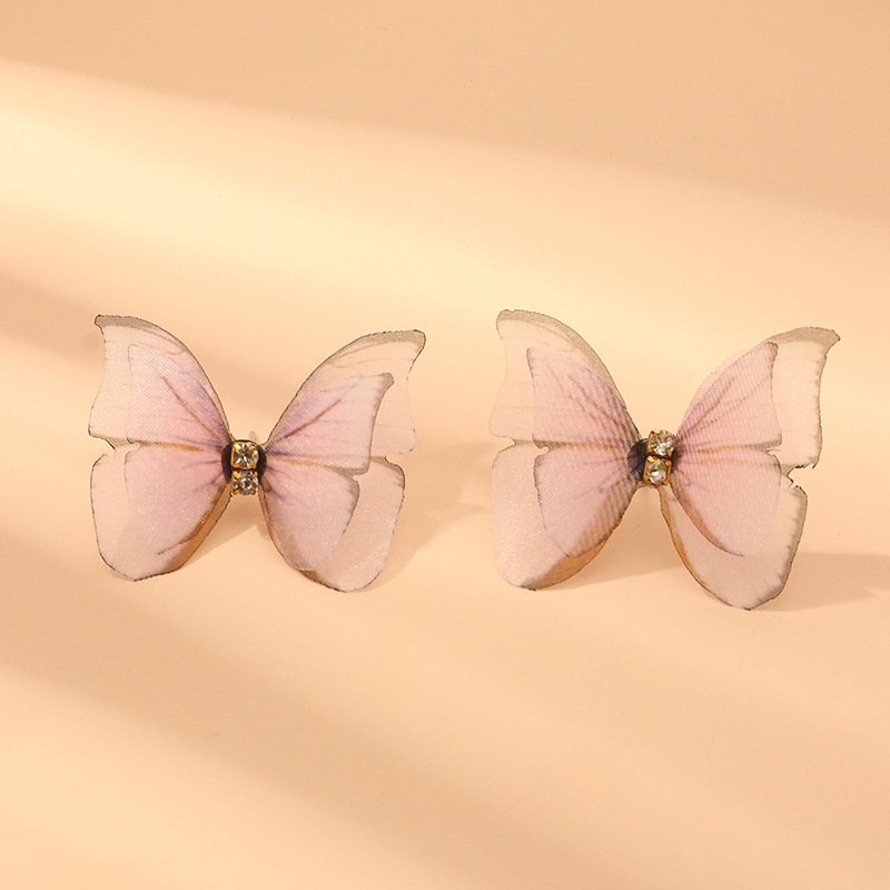 Jewelry Beautiful Three-dimensional Tulle Double Butterfly Earrings Ring Earrings Wholesale Nihaojewelry display picture 15